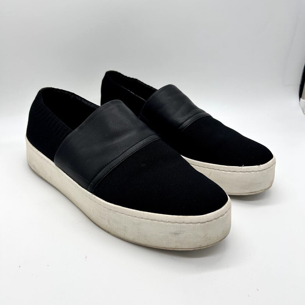 Vince Ward Black Leather Knit Slip On Platform Thick Sole Sneakers Shoes size 9